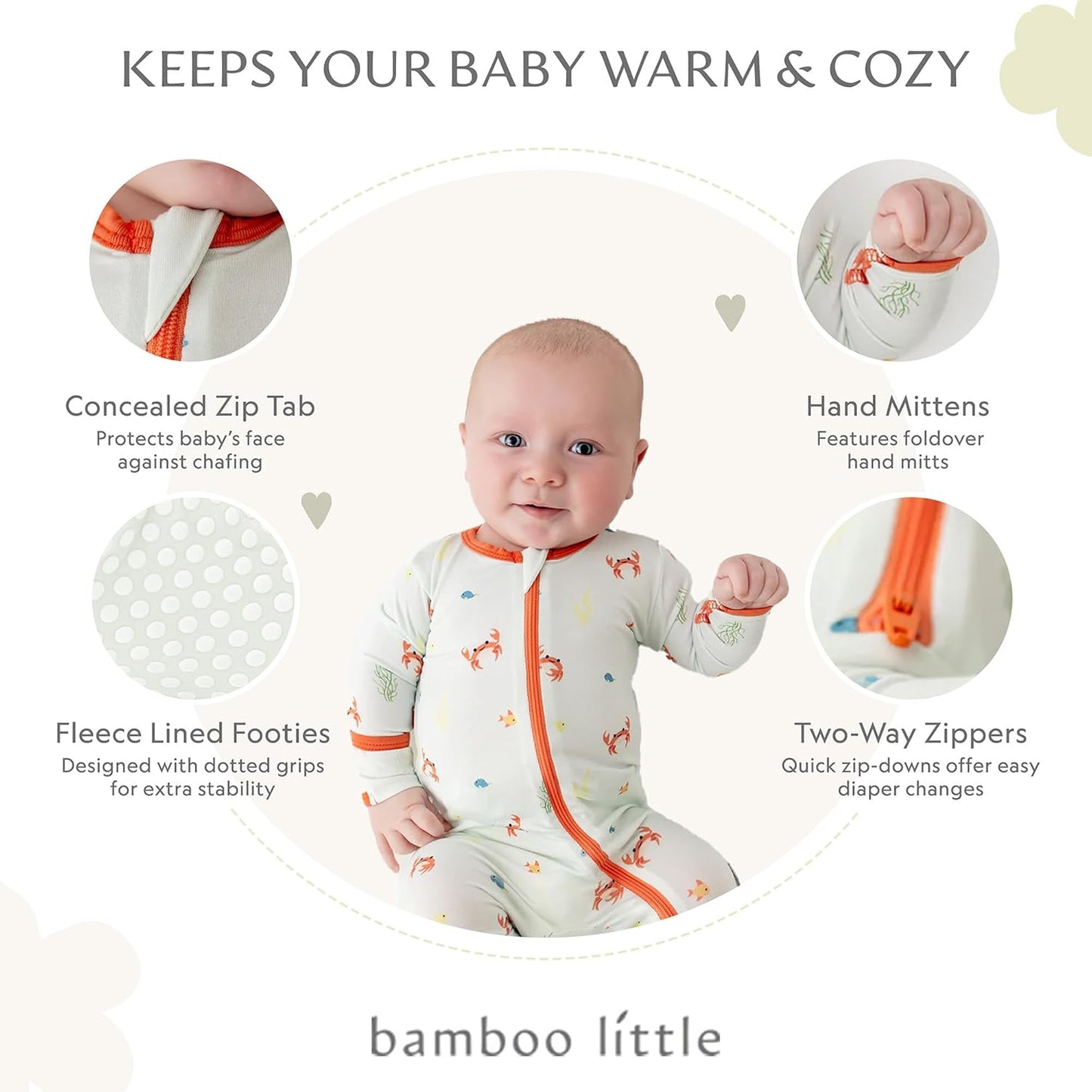 Bamboo Little Soft Baby Footie Pajamas, Baby Clothes, Newborn Sleepers, 95% Viscose and 5% Spandex, 0-24 Months