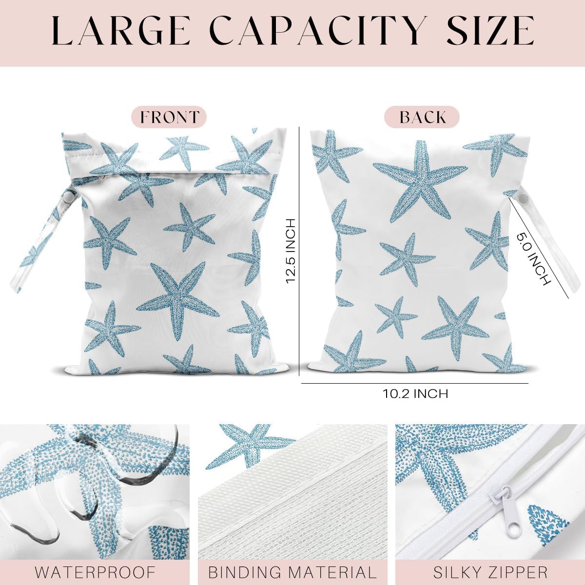 4 Pack Wet Bag for Swimsuit, Beach Travel Essentials Wet Dry Bag, for Sunscreen Toiletry Dirty Clothes Yoga Gym Diaper, Friend Summer Beach Vacation Gifts. Starfish, sea turtles, jellyfish