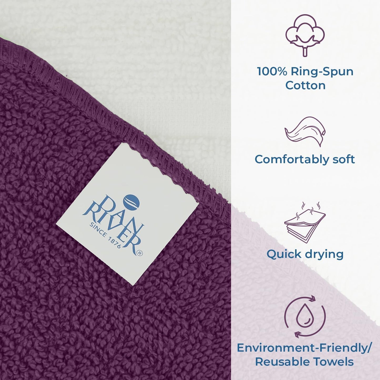 DAN RIVER 100% Cotton Washcloths 20 Pack Premium Quality Face and Body Cloth, Quick Dry Essential Towels for Bathroom, Hand, Kitchen & Cleaning, Baby Washcloths | 11X11 in|400 GSM|Purple Passion+White