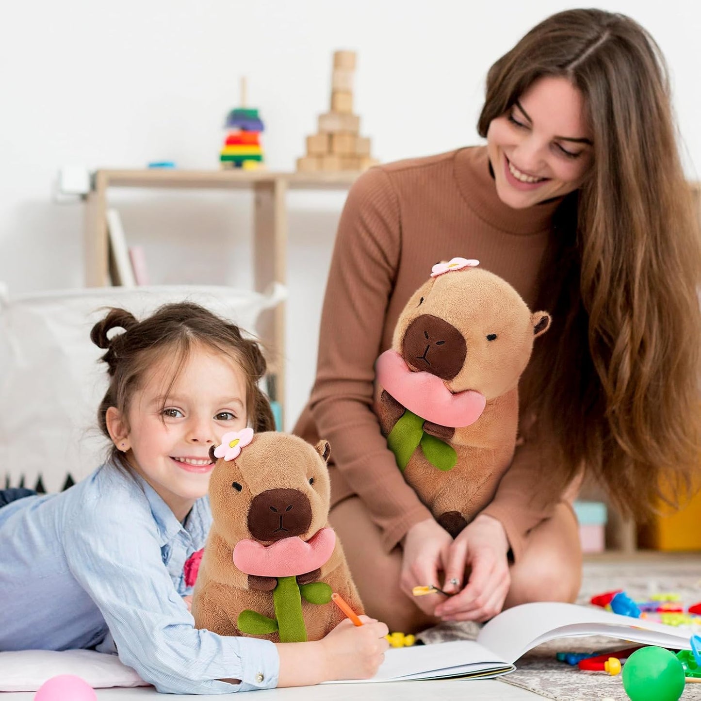 Achwishap Capybara Plush,Cute Plushies Capybara Stuffed Animals,Capybara Plush Toys,Kawaii Plushie Stuffed Toy with Flower Plushies Gift for Kids Adults Birthday(Capybara with Holding Flower,16”)