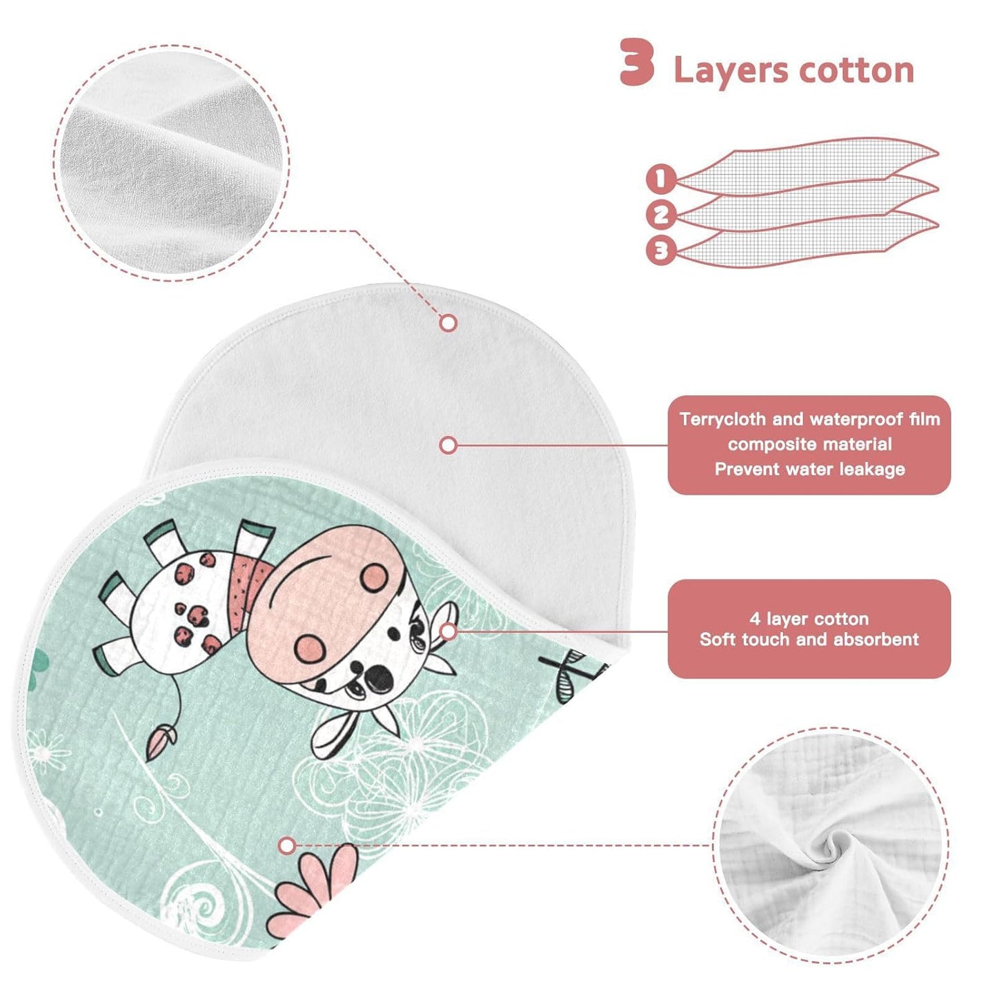 Kigai Cow Muslin Baby Burp Cloths, Large Absorbent Cotton Muslin Burp Cloths Set of 2, Washcloths, Face Towel, Bibs for Newborn Boys Girls, 11 x22 Inch