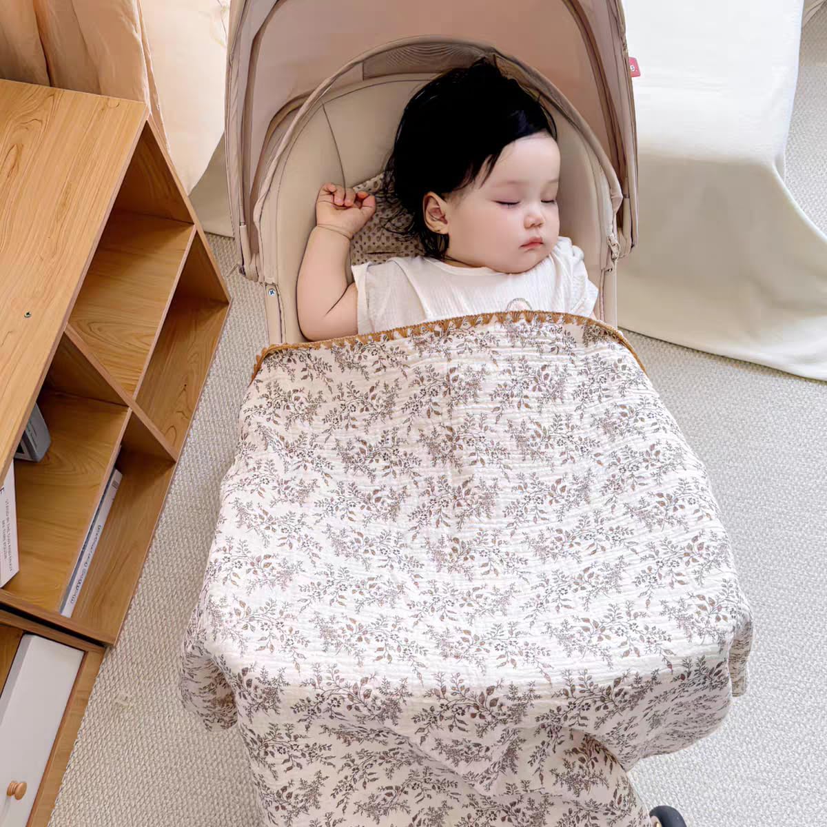 Baby Swaddel Blanket Cotton Muslin Thick Bath Towel Dotted Backing Double Layer Receiving Blanket 40"x40" (Leaves)