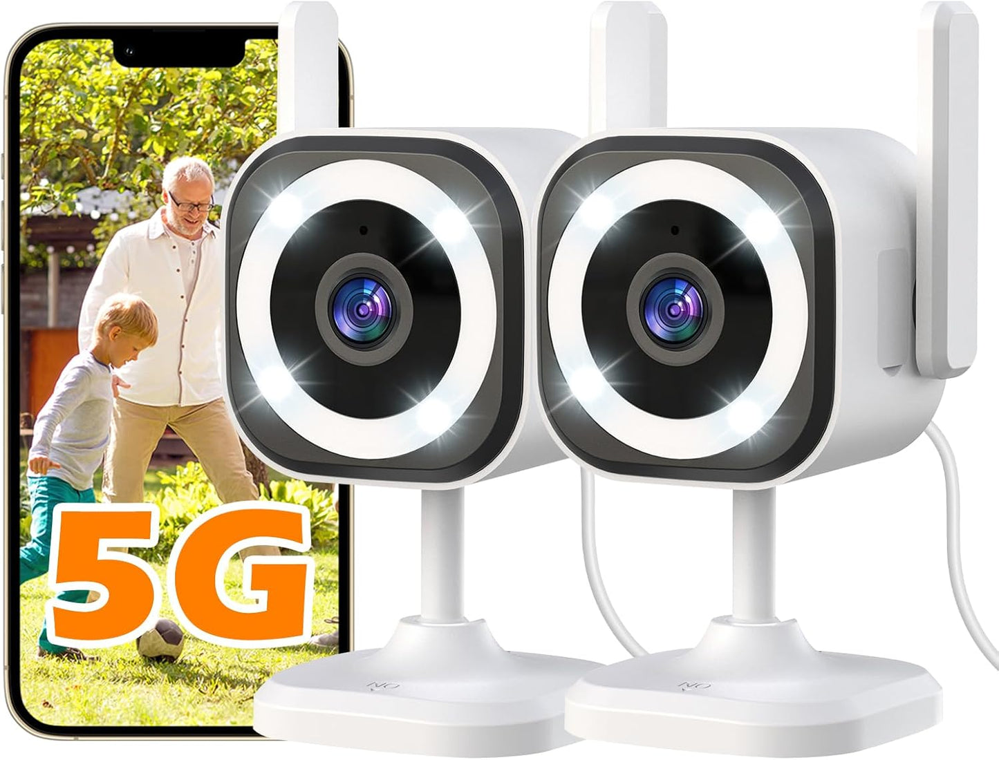 5G Outdoor/Indoor Camera for Home Security,2K Baby Monitor Cameras for Bedroom/Elder/Dog/Pet Security Camera,IP66 Waterproof,Night Vision, Motion Detection, Alarm Siren, Two-way Talk, SD/Cloud -2Pack