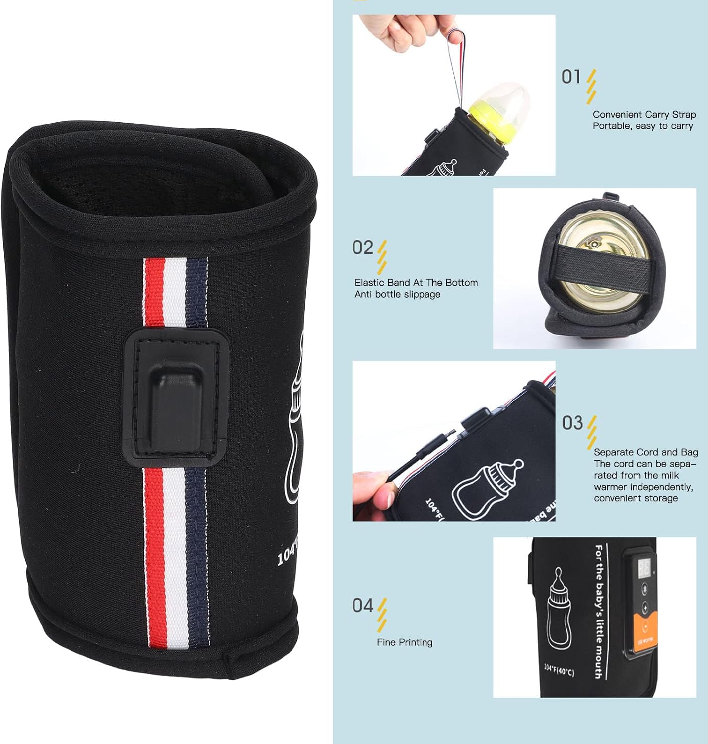 Milk Bottle Warmer Portable, USB Bottle Warming Pack Constant Temperature Keeper, Thermal Bottle Pouch Quick Heating Baby Bottle Warmer for Home Car, Baby Feeding Bottle Warmer