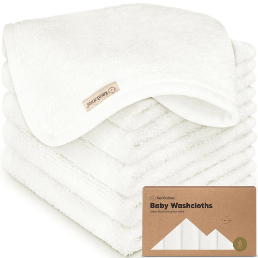 6-Pack Baby Washcloths - Soft Absorbent Viscose from Bamboo Wash Cloths for Babies, Kids, Toddlers, Infant, Newborn Bath Towels, Gentle on Sensitive Skin, 10x10 Reusable Face Towels (White)