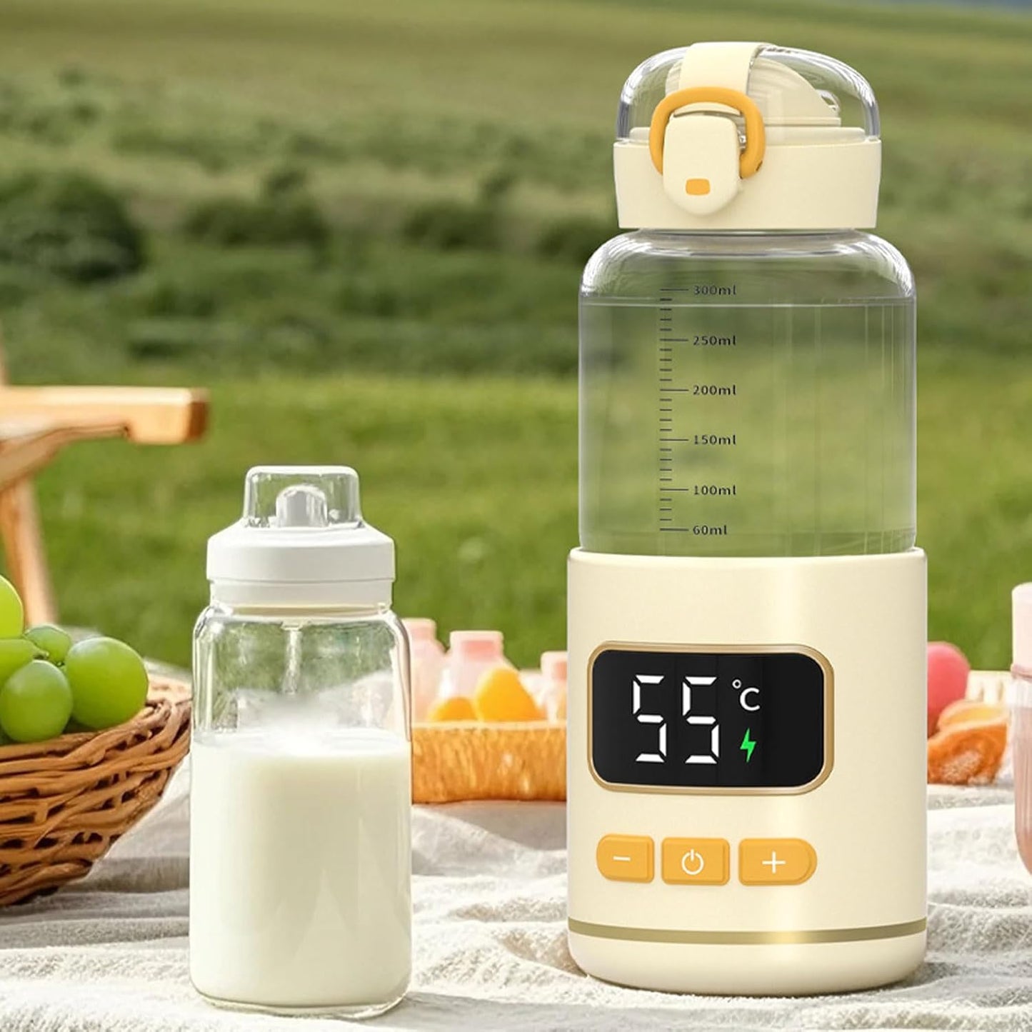 Portable Bottle Warmer, 15000mAh Battery Adjustable Temperature Rechargeable Cordless Baby Milk Warmer for Travel Outdoor Use