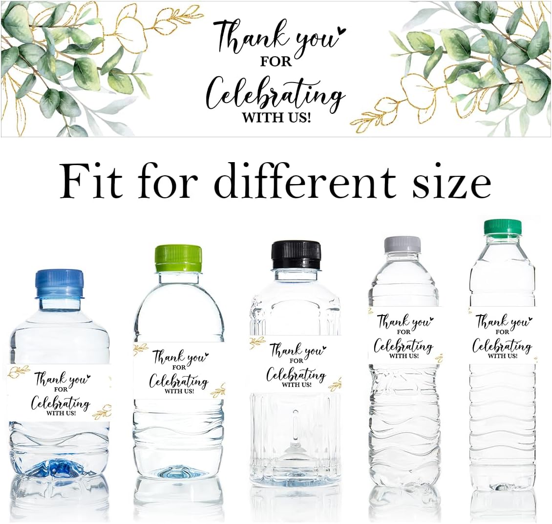 100PCS Wedding Water Bottle Labels Waterproof Greenery Floral Wraps Sticker for Water Bottle Baby Shower Bottle Label for Bridal Shower Party Thanks (Eucalyptus)