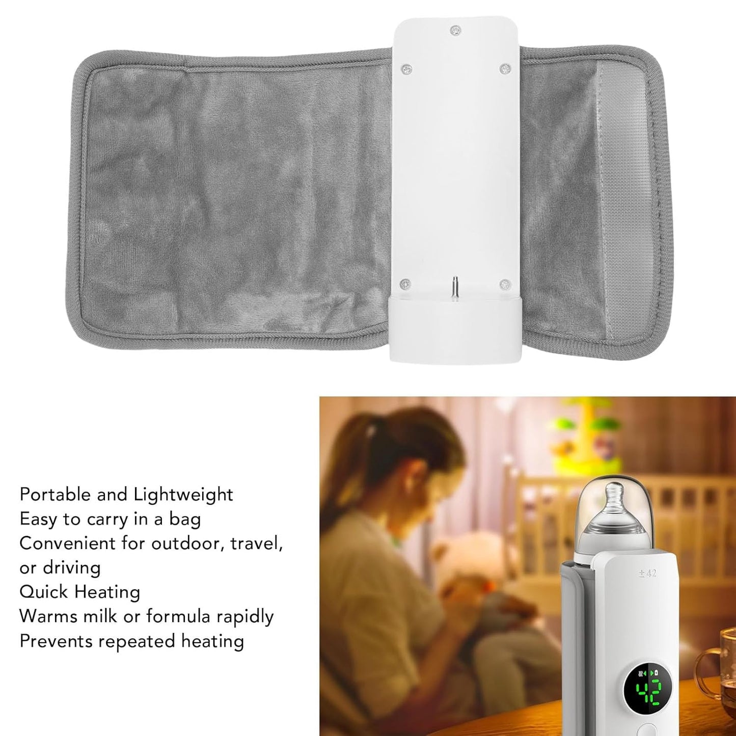 Portable Baby Warmer for Travel, Temperature Control Warmer, 360-Degree Wraparound Even Heating, Compact Design for Easy Baby Feeding On-The-Go, Essential Baby Travel Accessory
