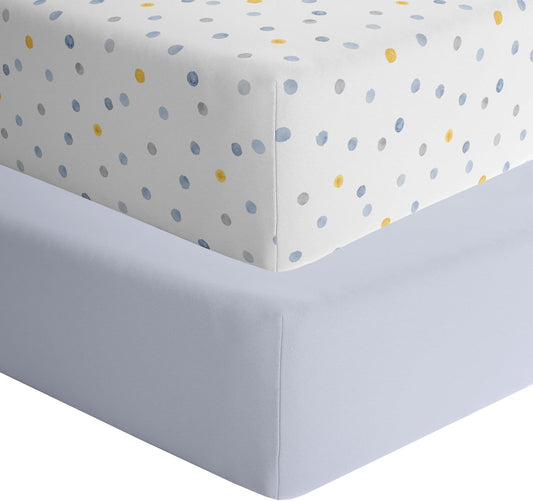 Featherhead™ 2-Pack Fitted Crib Sheets - 100% Cotton - 52" x 28" x 9" for Standard Crib and Toddler Mattress (Jersey Boys Polka)