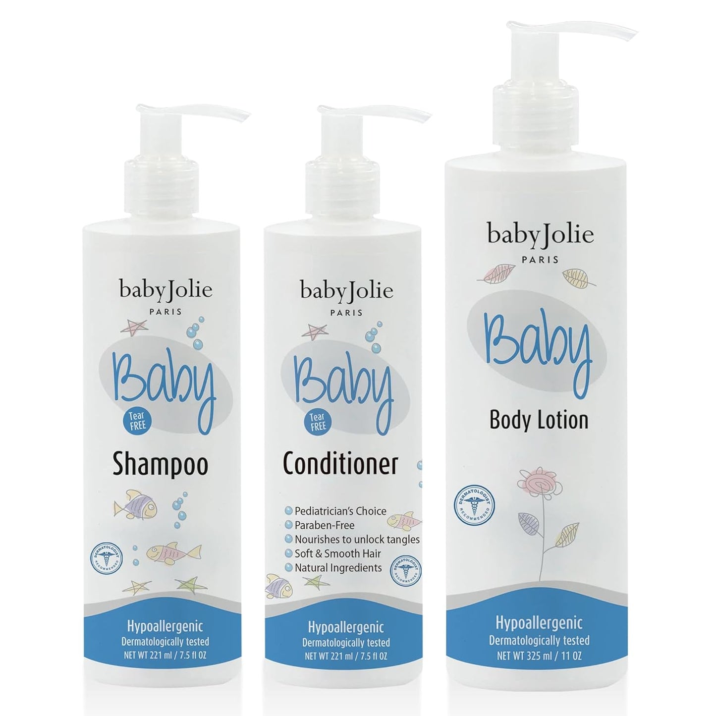 Baby Jolie Baby Bath Set | Baby Shampoo 7.5oz (221ml) + Hair Conditioner 7.5oz (221ml) + Lotion 11oz (325ml)