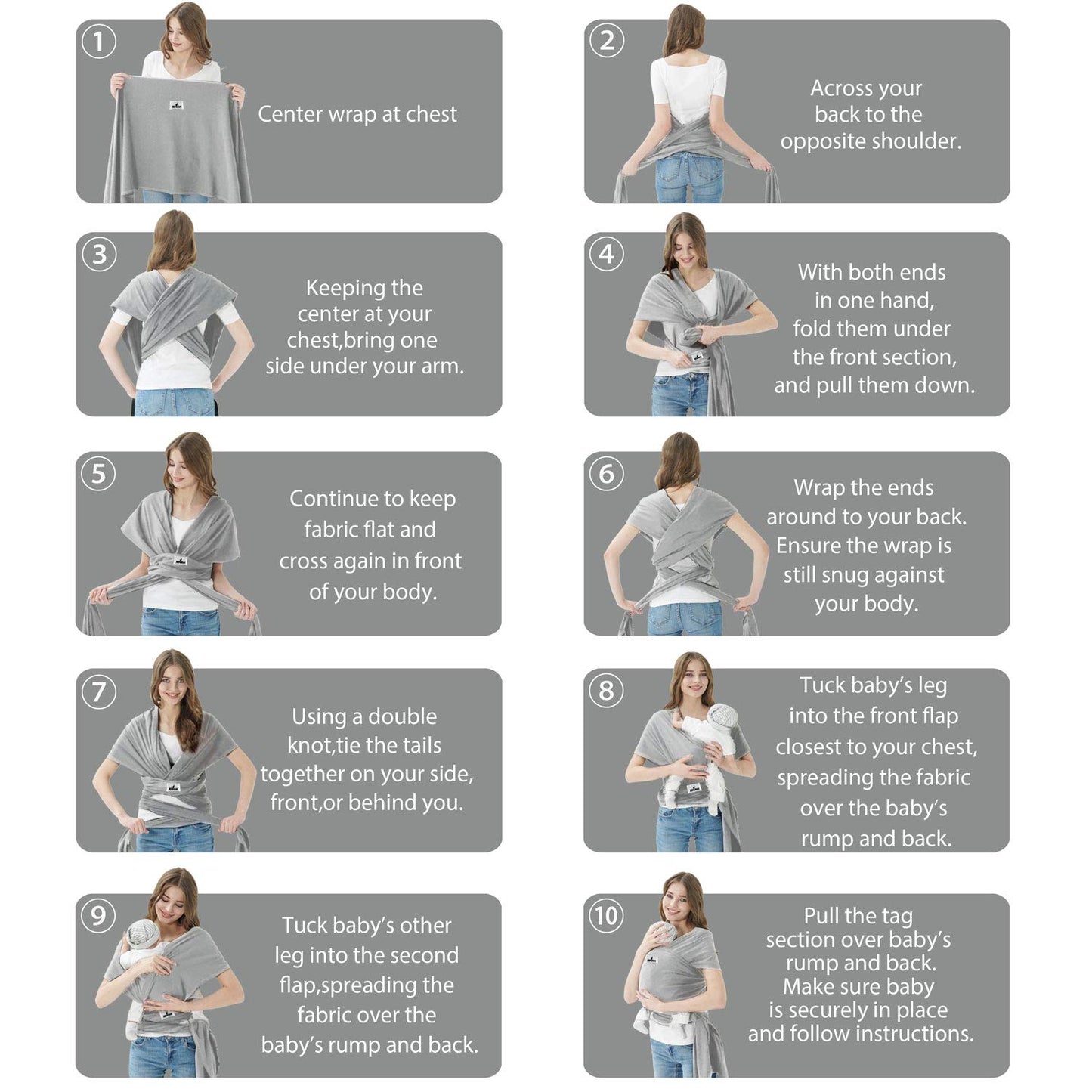 Baby Wraps Carrier, Jeroray Baby Carrier,Hands Free Infant Carrier, Lightweight,Breathable,Softness,Light Grey