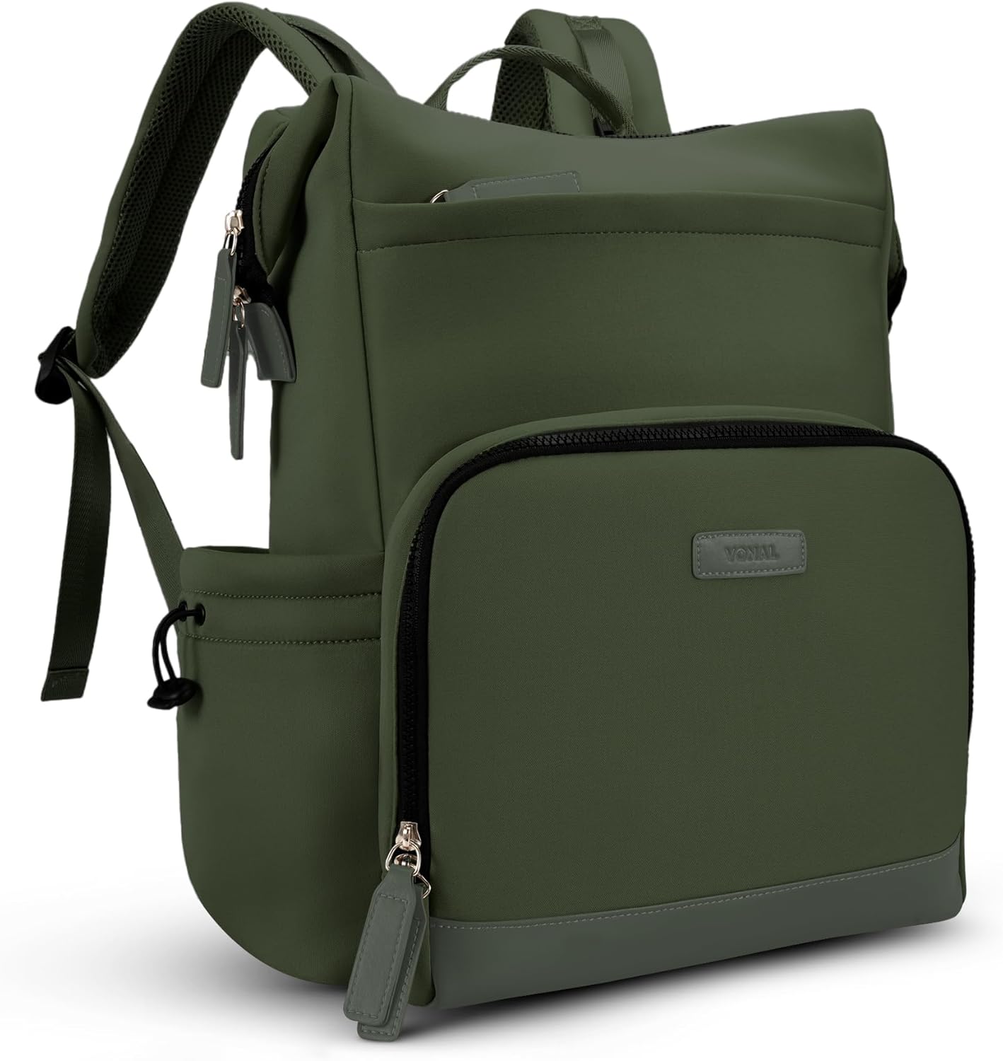VONAL Neoprene Diaper Bag Backpack with Changing Pad, 33L Large Capacity Neoprene Backpack Baby Diaper Bag with Insulated Pockets, Travel Diaper Backpack Baby with 12 Pockets for Mom & Dad, Green
