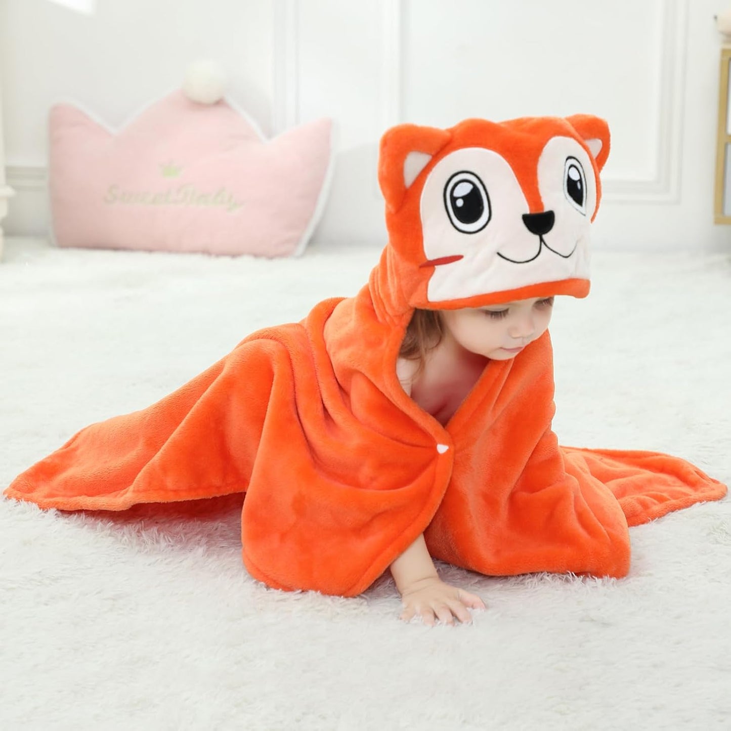 Wearable Blanket Hoodie for Kids Toddlers Hooded Towels Soft Cozy Flannel Wearable Throw Blanket Hoodie for Boys Girls Birthday Gifts (Fox 60 * 50)