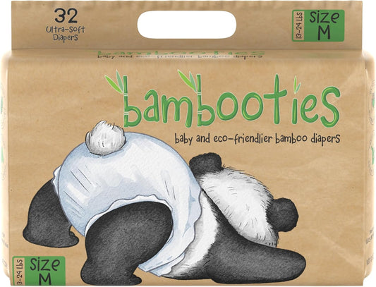 Bamboo Baby Diapers, Totally Chlorine Free for Sensitive Skin for Newborns to XXL. Hypoallergenic & Non Toxic Eco Friendlier Plant-Based Materials. TCF Medium Size 2 to 3 Diapers (32 ct)