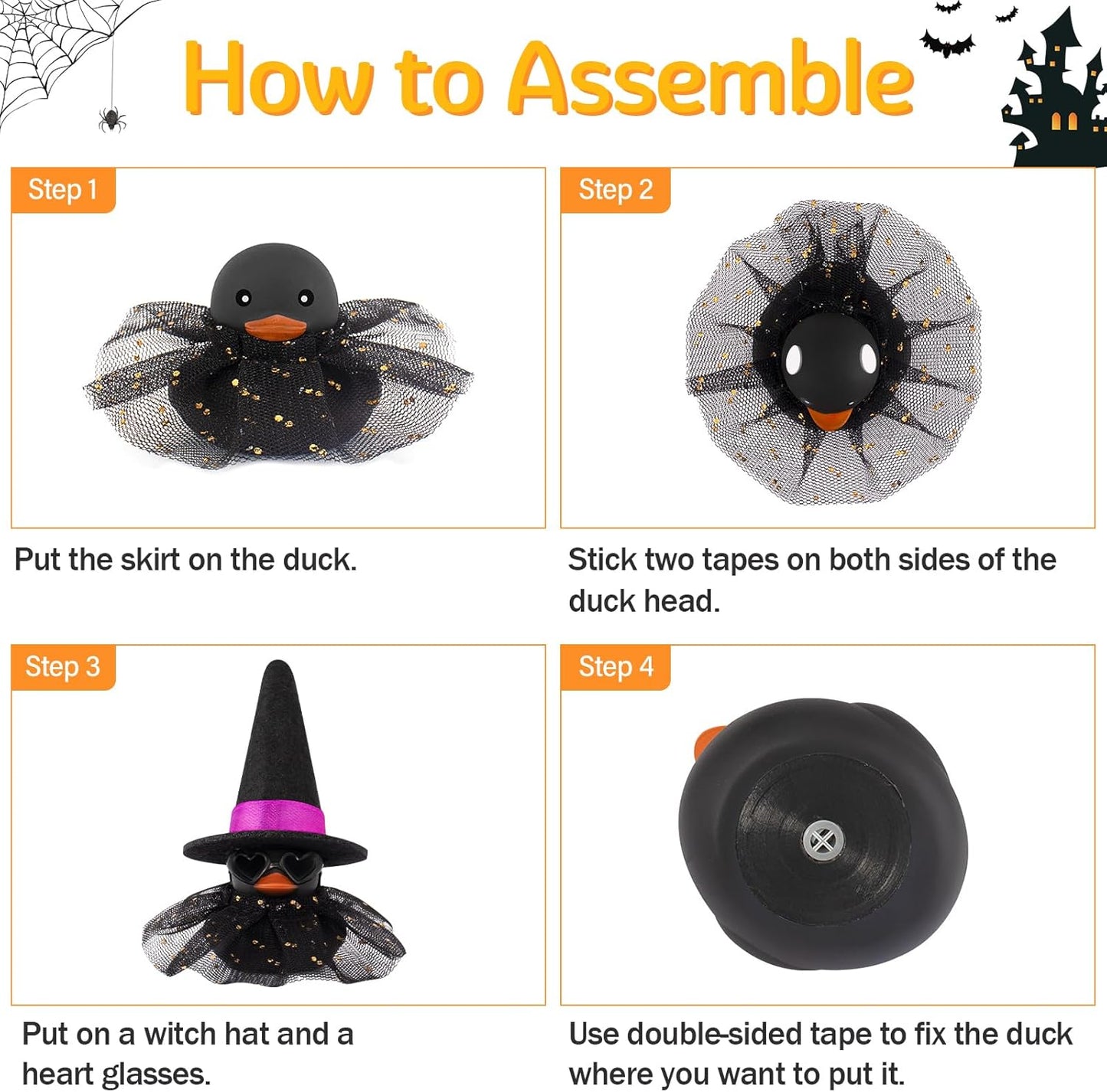 wonuu Car Dashboard Witch Black Rubber Ducks for Halloween, Decorations Duck for Office Desk Ornament Accessories with Hat Glasses Skirt, Pink
