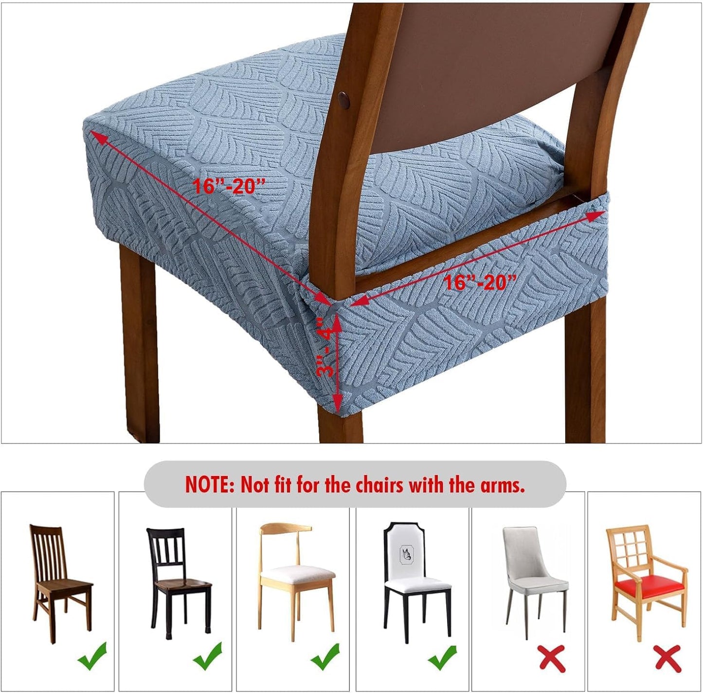 Removable and Washable Seat Covers for Dining Room Chairs Set of 6 - Waterproof Stretch Chair Seat Slipcovers, No Back Covers