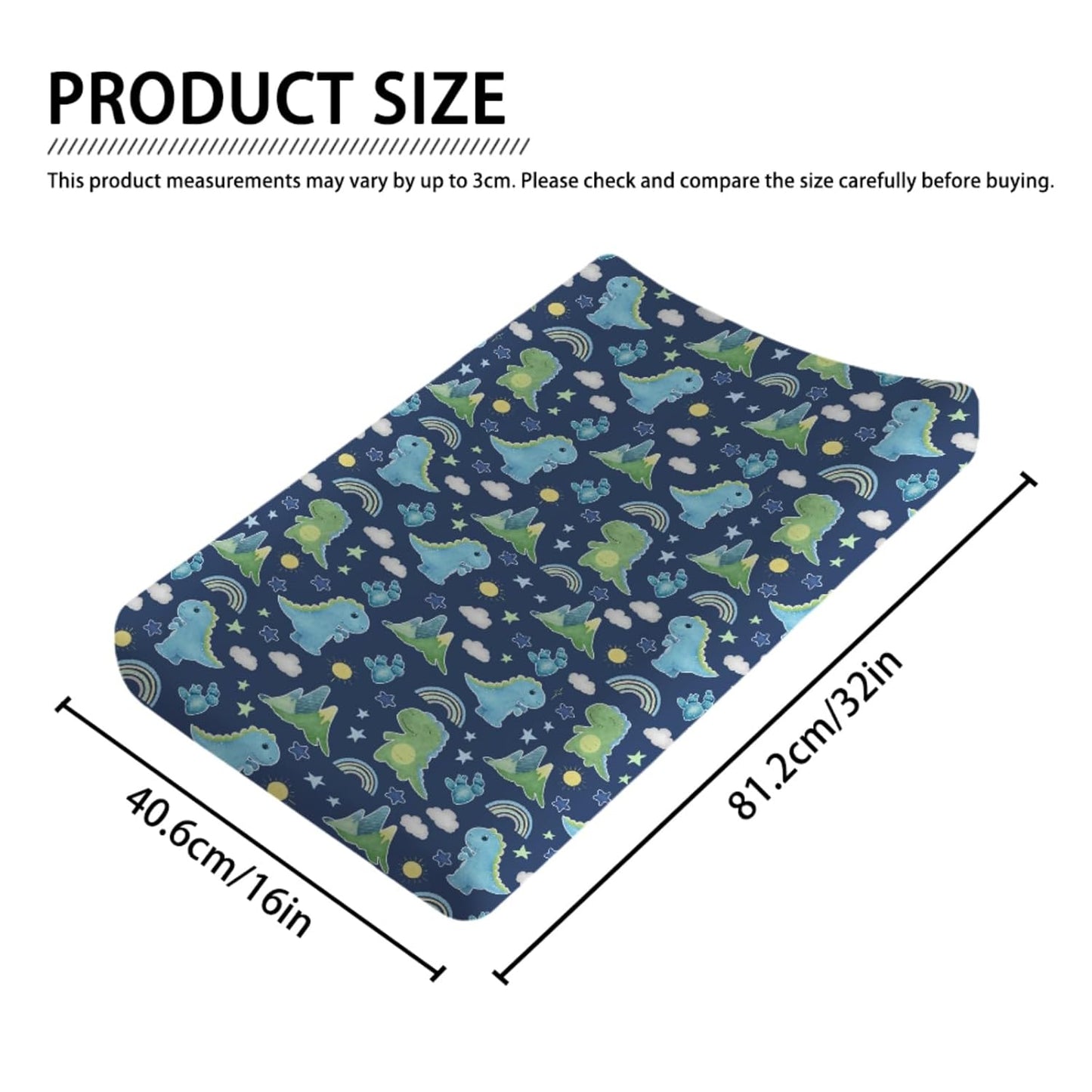 Dinosaur Rainbow Diaper Changing Pad Cover Sheets for Boy Girl 32''x16'' Cartoon Dino Sun Star Cactus Mountain Unisex Fitted Changing Table Covers Comfort Soft Breathable Baby Changing Table Mats Navy