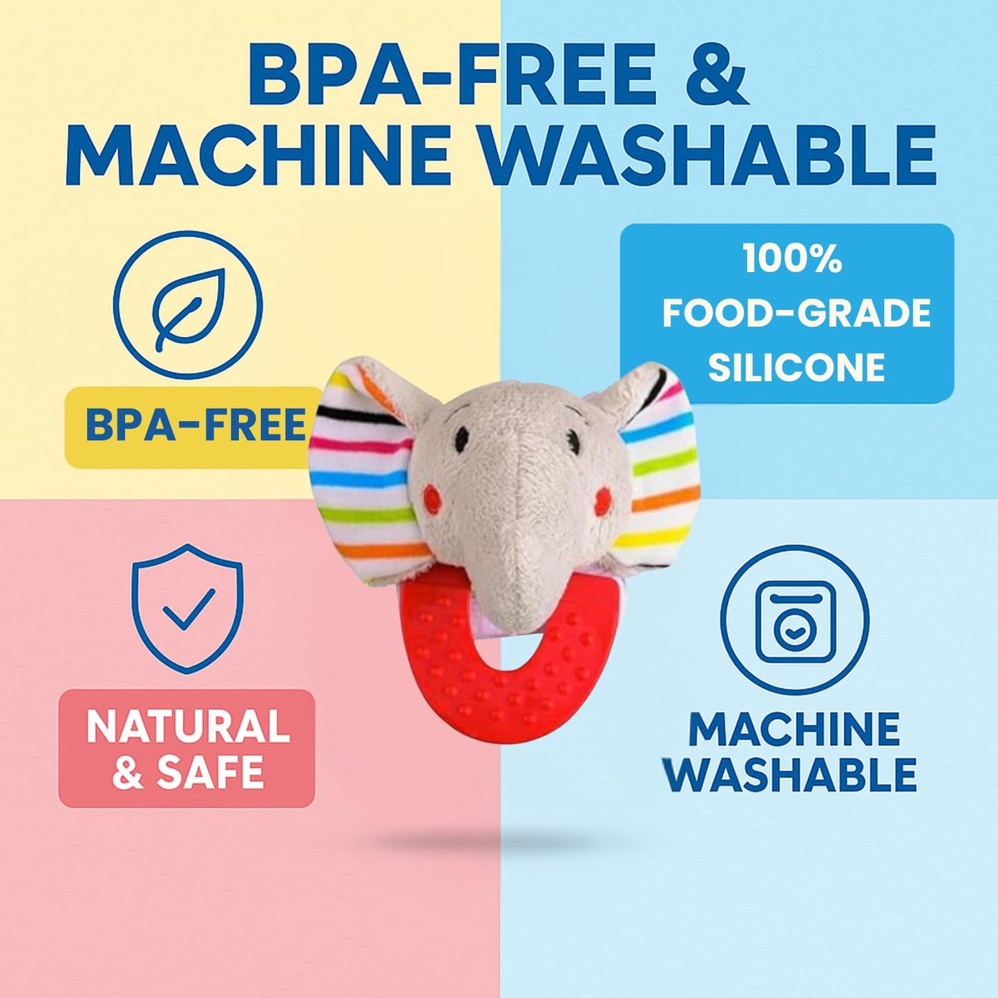 Wristy Buddy Silicone Baby Teether Toy -Elephant Soothe Babies Sore Gums - Hands Free Design - BPA Free - Easy-to-Hold - Teething Relief Pacifier for Infant - Elephant Shape