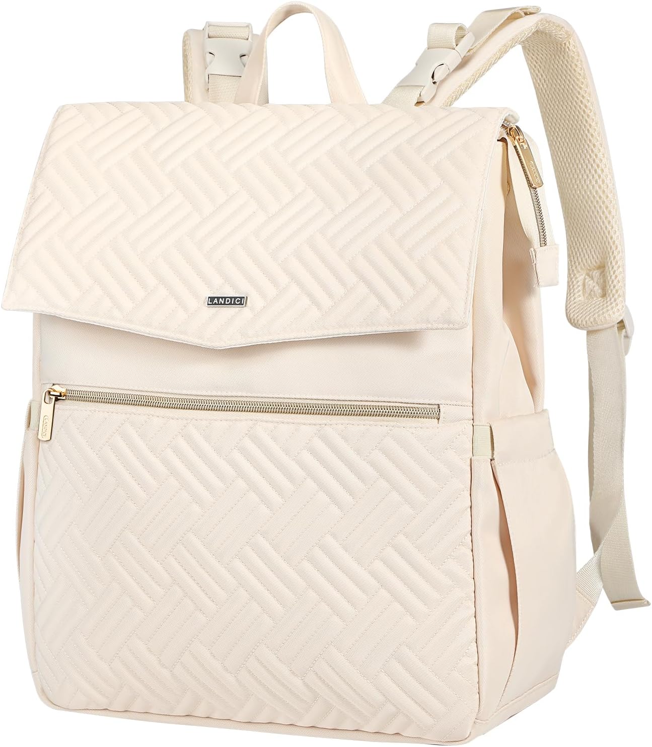 LANDICI Diaper Bag Backpack, Multifunction Waterproof Baby Diaper Bags with Changing Pad, Stroller Straps, Travel Essentials Stylish Back Pack for Mom Dad Boy Girls Toddler, Apricot