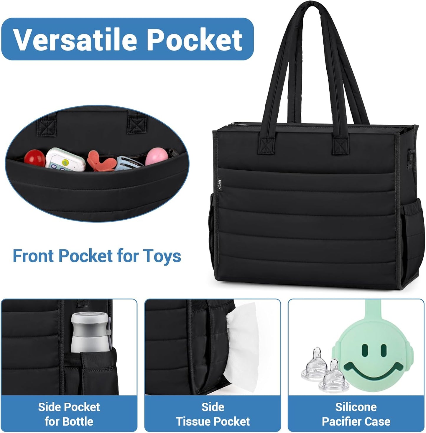 IBFUN Diaper Bag Tote for Baby - Large Baby Bag 4Pcs with Waterproof Changing Pad Pacifier Case, Travel Hospital Mommy Bag