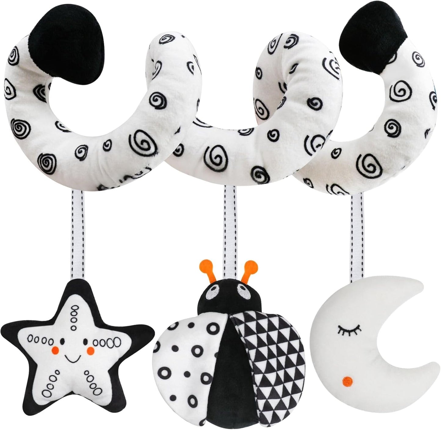 Baby Spiral Hanging Stroller and Car Seat Toys Black and White High Contrast Sensory Toy Newborn Plush Activity Toys Party Favors Quality Gifts for Baby Shower -Bug