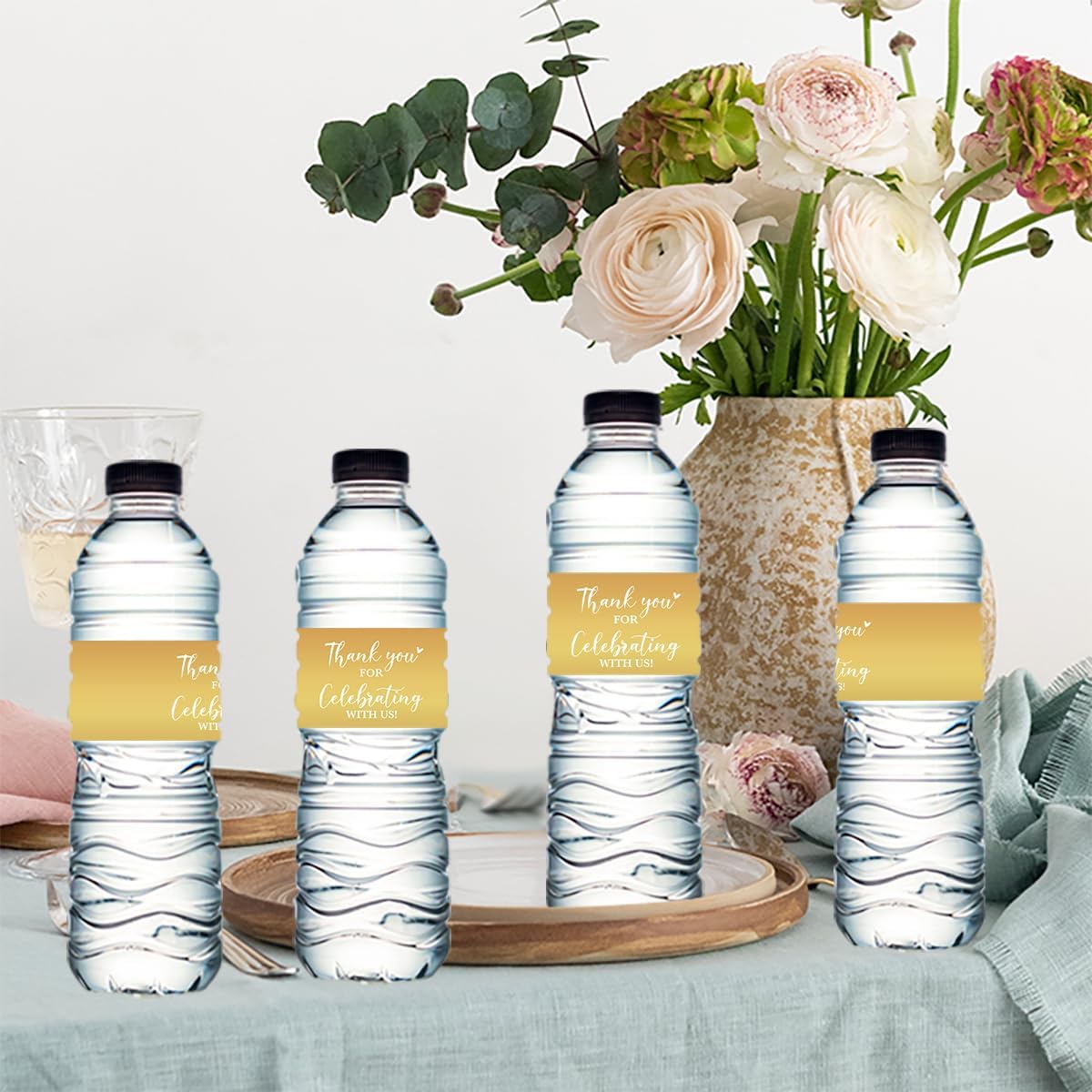 100PCS Wedding Water Bottle Labels Waterproof Greenery Floral Wraps Sticker for Water Bottle Baby Shower Bottle Label for Bridal Shower Party Welcome（Glod）