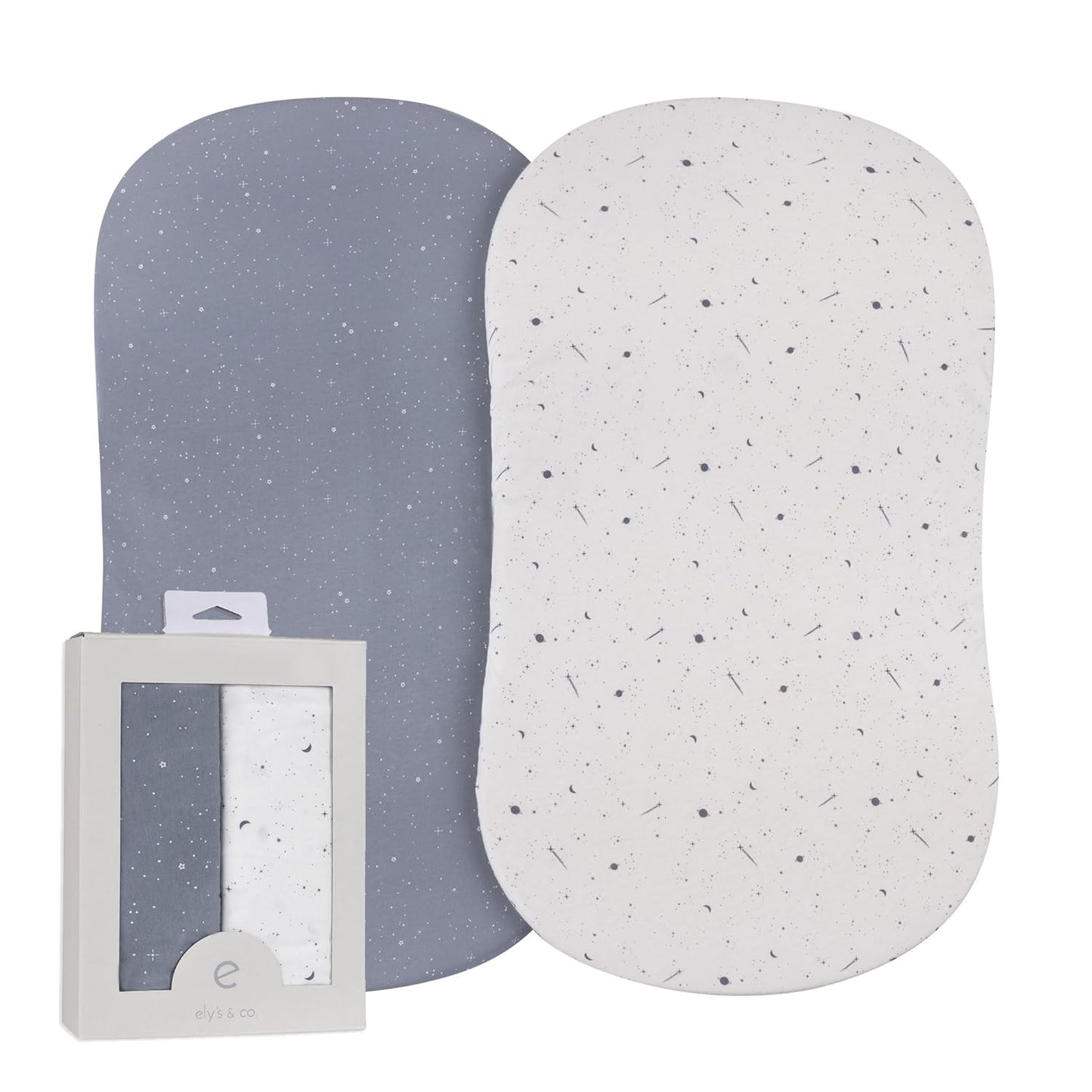 Ely’s & Co. Bassinet Sheets, Baby Boy Fitted Bassinet Mattress Sheet Set - 2 Pack, 100% Jersey Knit Cotton, fits Oval, Hourglass and Rectangle Bassinet Mattress, Celestial Blue Collection, 32”x16”x3”