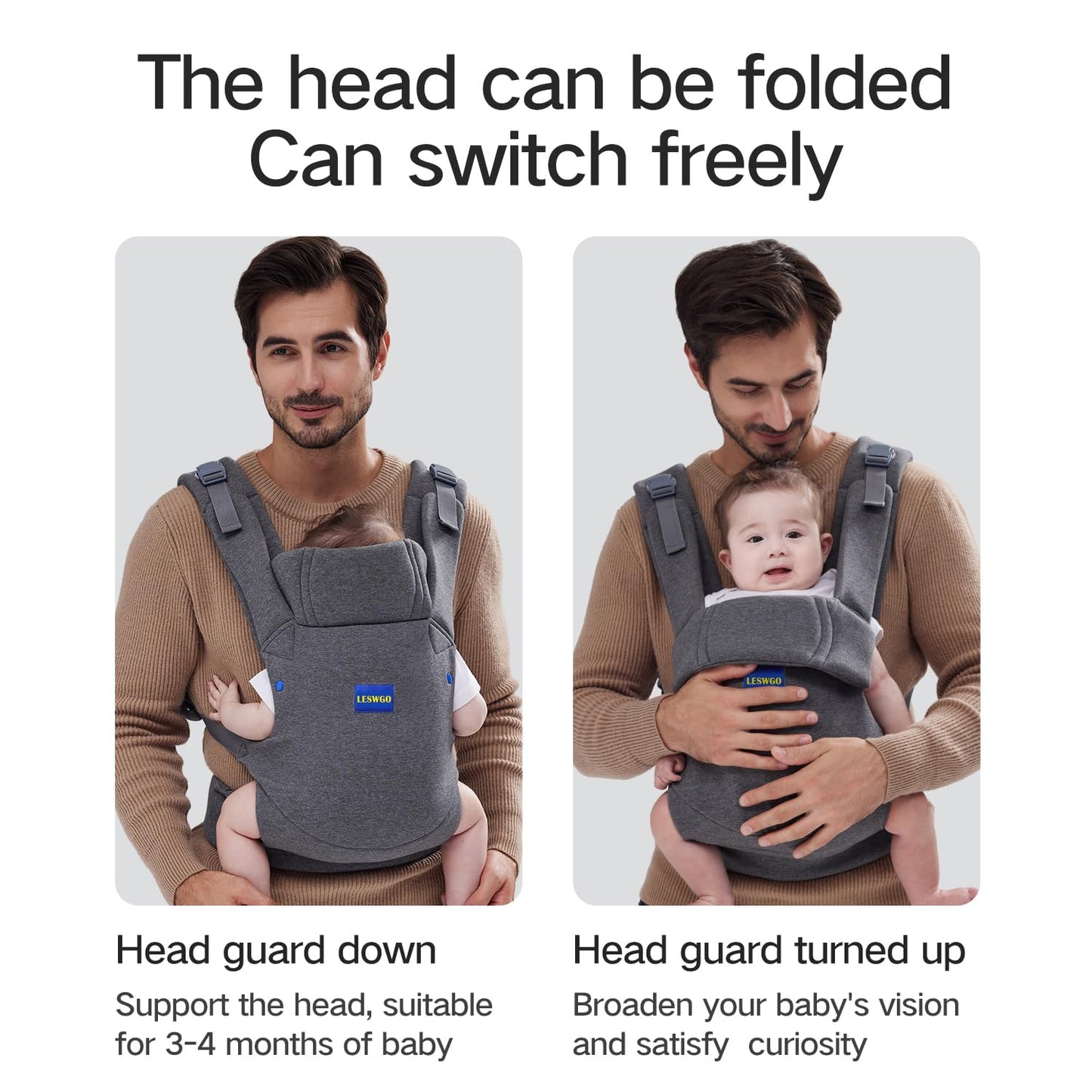 Baby Carrier Newborn to Toddler,Newborn Carrier with Head Support, Cozy Baby Holder Carrier for Dad Mens (All-Gray)