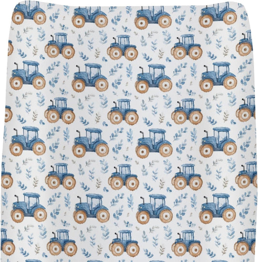 Watercolor Blue Tractors Baby Changing Pad Covers for Boy Girl Farm Tractors Boho Leaves Fitted Change Table Mats Farm Life Soft Diaper Change Table Cover Sheets for 32''×16'' Contoured Pad