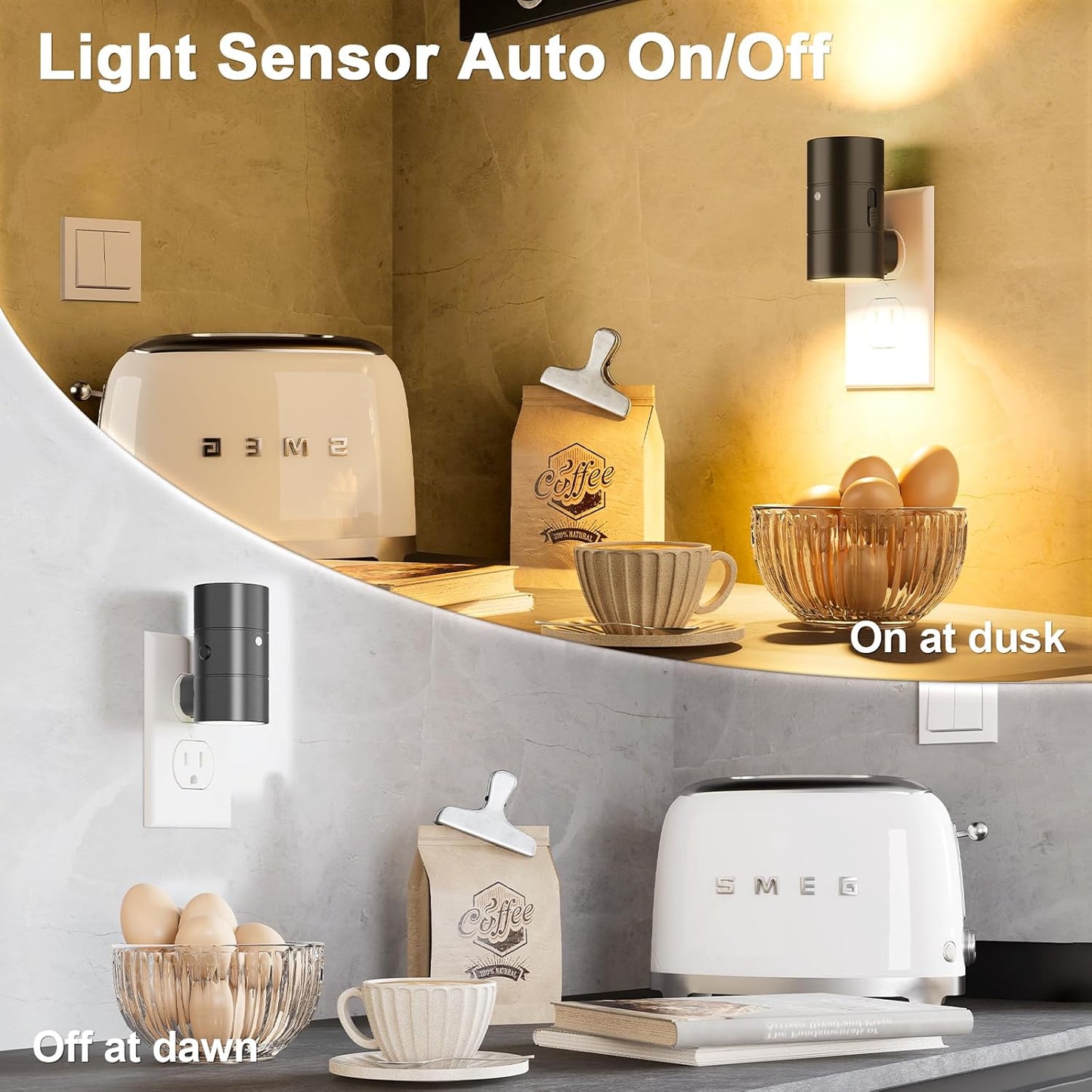 NIORSUN Night Lights Plug into Wall, Dimmable with 3 Color Modes & Auto On/Off Sensor, Ultra-Slim Nightlight for Hallway, Bathroom, Bedroom, Nursery, Kitchen (10 Pack, Black)