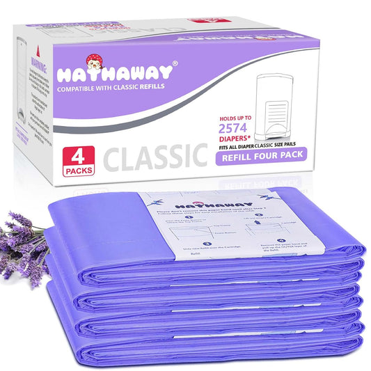 Diaper Pail Refill Bags Compatible with Dekor Classic Diaper Pail, Extra 30% Length, Hold up to 2574 Diapers, Lavender Scent, 4 Pack