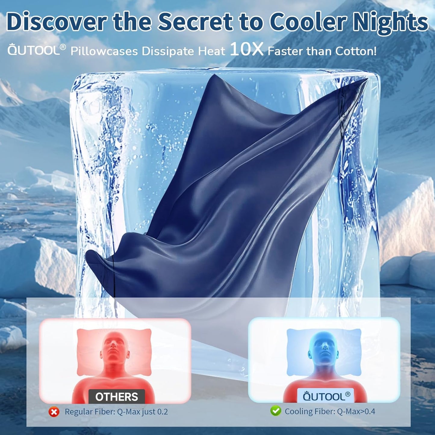 Cooling Pillow Cases King Size Set of 2, Ice Cool Silky Pillow Covers for Hot Sleepers & Night Sweats, Reduces Wrinkles & Frizz Softer Like Silk Pillow Cases, Royal Blue, Christmas Stocking Stuffers