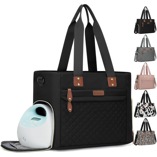 Diaper Bag Tote for Working Mom, Large Travel Diaper Tote for Mom and Dad with 14 Inch Laptop Sleeve, Mommy Maternity Travel Baby Bag for Boys and Girls, Black
