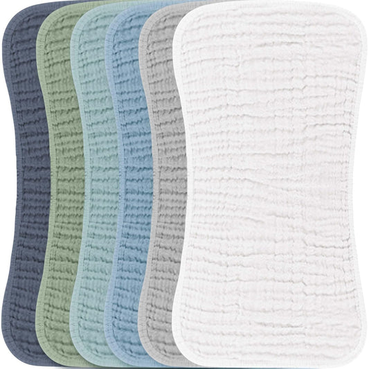 Konssy Muslin Baby Burp Cloths Sets for Unisex- 6 Pack Large 100% Cotton Burping Clothes for Newborn, Baby Girls and Boys