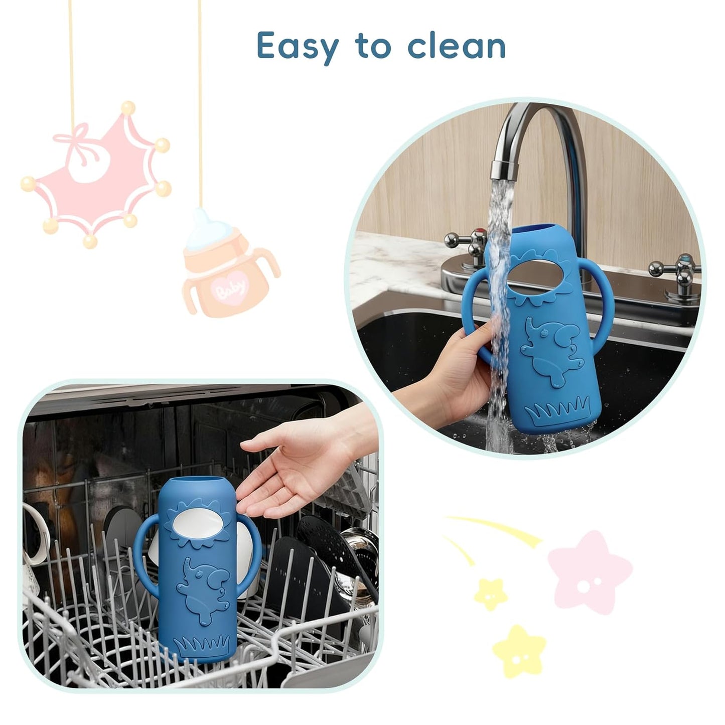 3-Pack Silicone Bottle Sleeve with Handles for Dr. Brown’s 8oz Narrow Glass Baby Bottles – BPA-Free, Heat-Resistant, Anti-Slip Grip, Easy to Clean, Multiple Colors (8oz,Dark Green + dark blue + white)