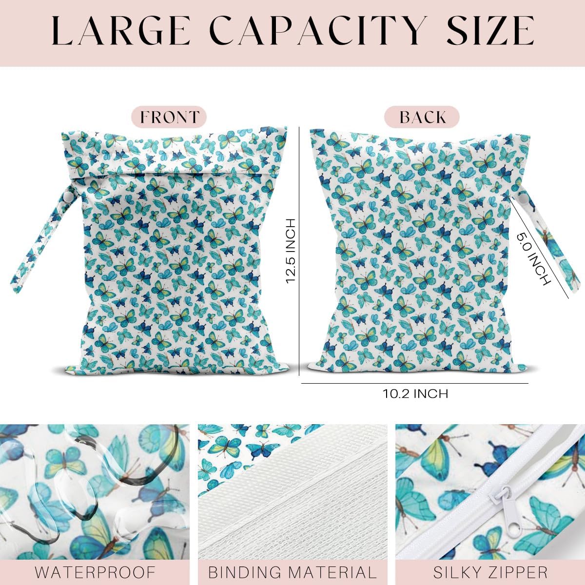 4 Pack Wet Bag for Swimsuit, Beach Travel Essentials Wet Dry Bag, for Sunscreen Toiletry Dirty Clothes Yoga Gym Diaper, Friend Summer Beach Vacation Gifts. Butterfly