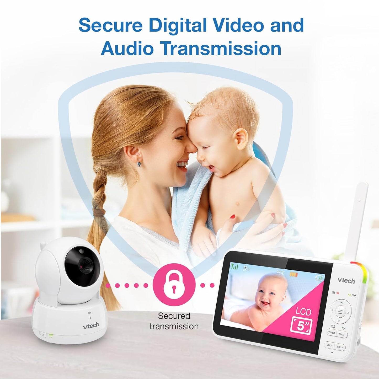 VTech VM924-2 Remote Pan-Tilt-Zoom Baby Monitor with 2 Cameras & Audio,5" LCD Screen,Up to 17Hrs Video Streaming&31Hrs Battery for Audio,Night Vision,1000ft Range,Soothing Sounds,Temperature Sensor