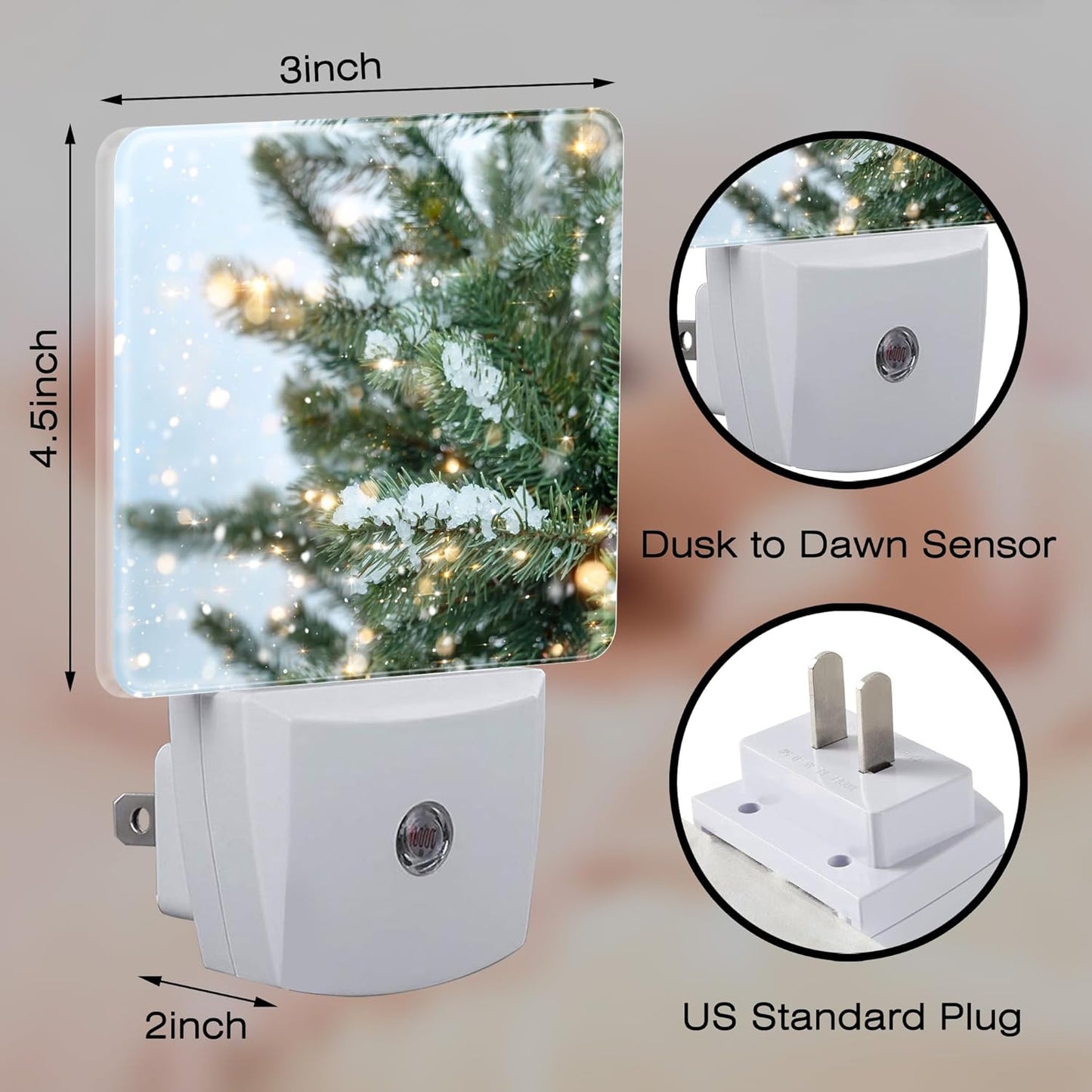 Winter Snow Pine Tree Night Light, Glitter Christmas Tree Dusk to Dawn Night Light Plug in, 0.5w Energy Saving Sleep Friendly NightLight for Kids Boys Girls Home Decor