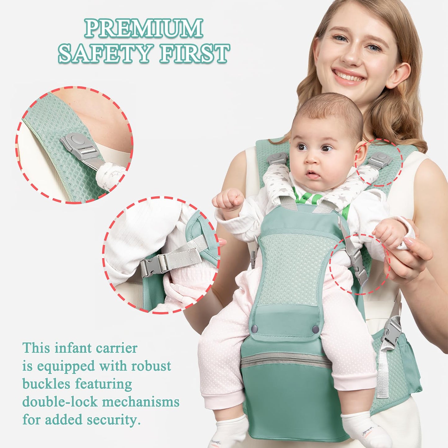 Baby Carrier with Hip Seat for Newborn to Toddler, 6-in-1 Ergonomic Infant Carrier for 0-36 Month Baby, All Positions Soft Breathable Mesh Wrap Carrier with Waist Stool, Easily Adjustable Baby Holder