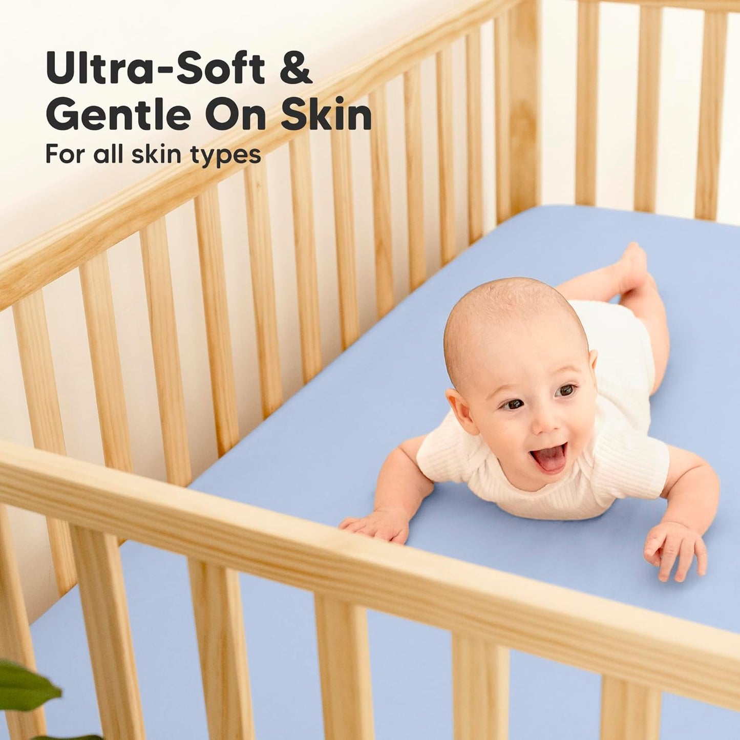 2-Pack Waterproof Baby Crib Sheets for Boys, Girls - 52x28 Viscose Derived from Bamboo Toddler Bed Sheet Neutral, Fitted Crib Mattress Protector Cover for Baby Bedding, Soft & Gentle (Blue Flax)