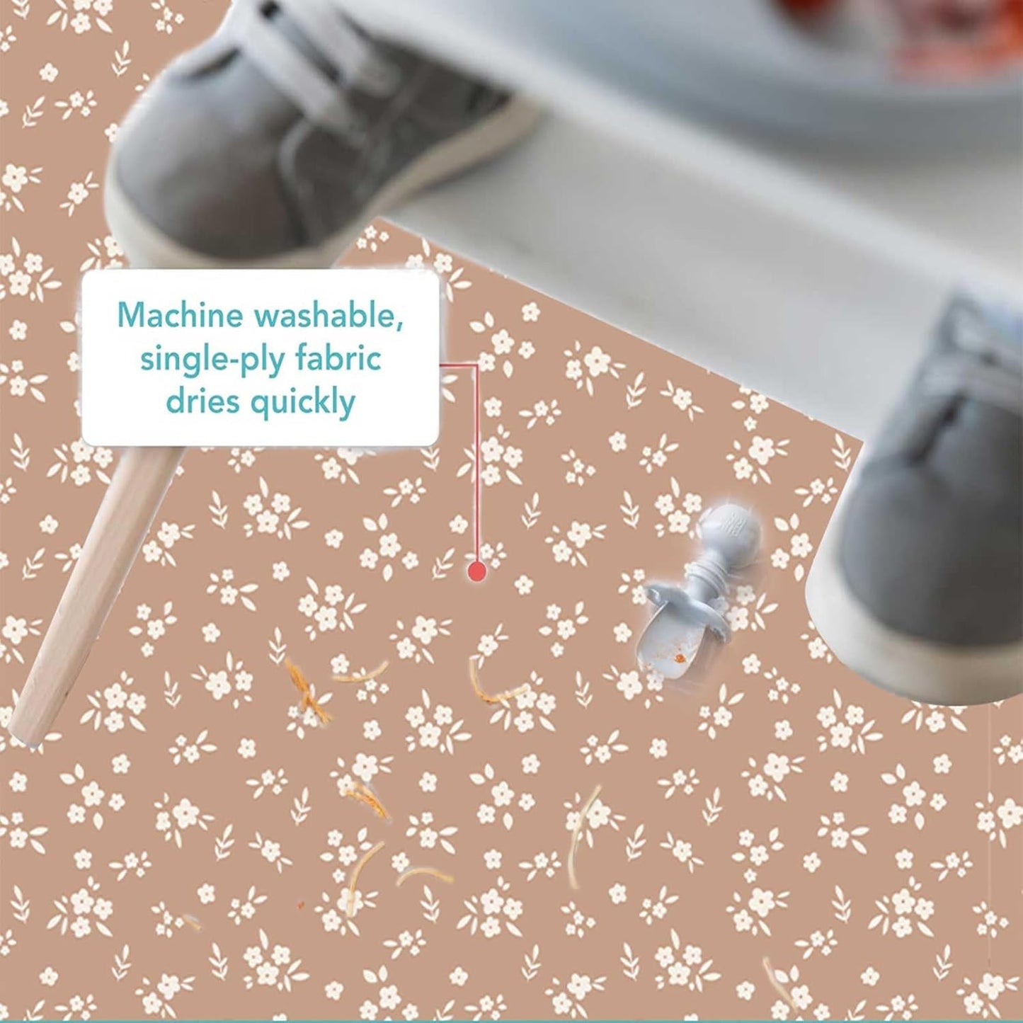 Baby Splat Mat for Under High Chair, 51 x 51 Inch Wipeable Splash Mat，Floor Protector，Wipe-Clean Tablecloth and Playing Mat (Flower)