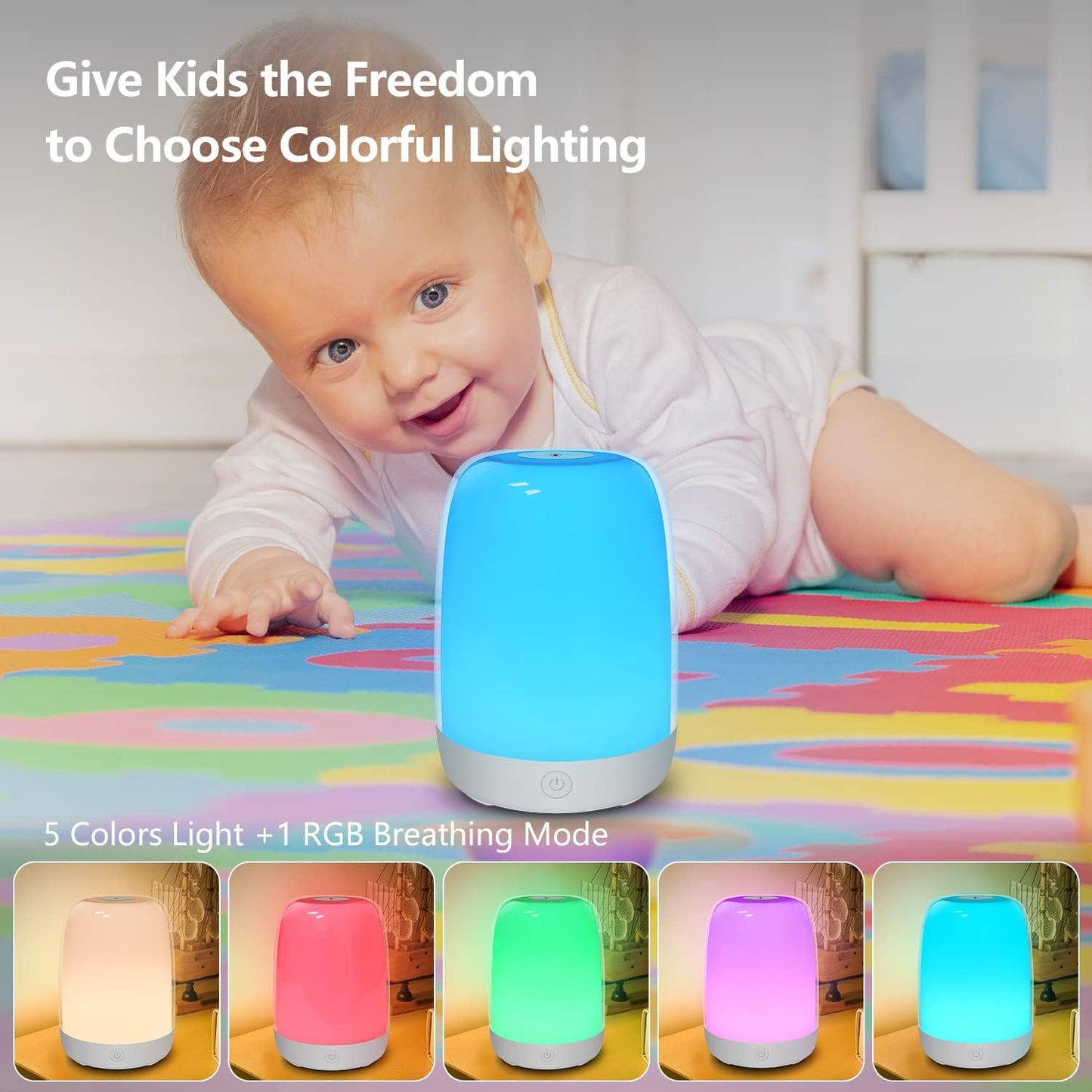 Nursery Light for Kids, Baby Night Light with Dimmable Warm & 5 Color Changing Lights, USB Rechargeable Lamp for Breastfeeding, Toddlers