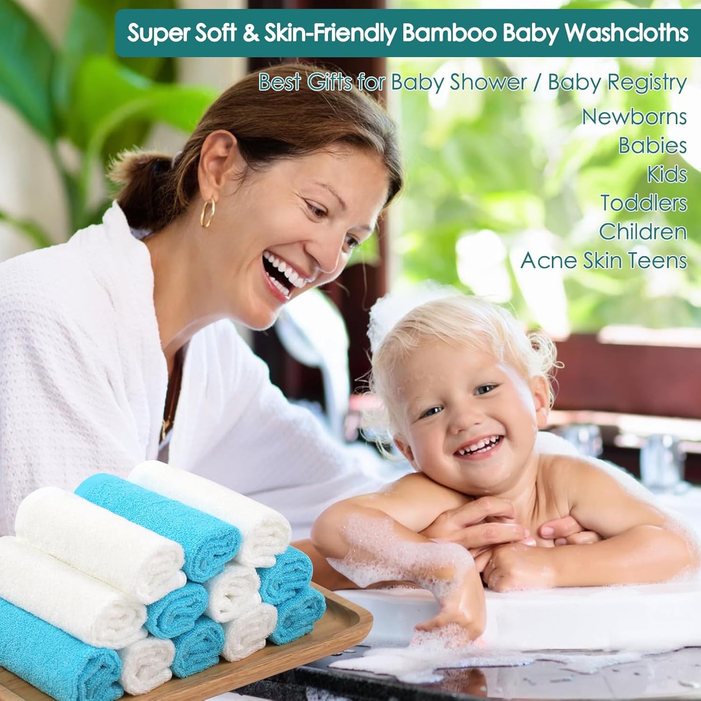 JEFFSUN Baby Washcloths 6 Pack, 10x10 inch Heavenly Soft Blue Wash Cloths for Face and Body, Gentle & Safe Face Towels on Sensitive Skin, Baby Essentials Shower Gifts for Newborn Kid Toddler Children