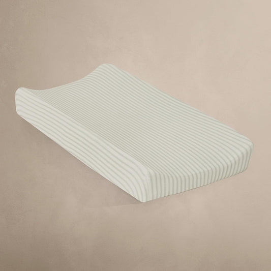 Oilo Changing Pad Cover, Breathable 100% Organic Cotton Fitted Jersey, 300 Thread Count, Machine Wash, Fits Standard Changing Pads (32" x 16"), Heirloom Organic Collection, Sea Moss Sage Green Stripe
