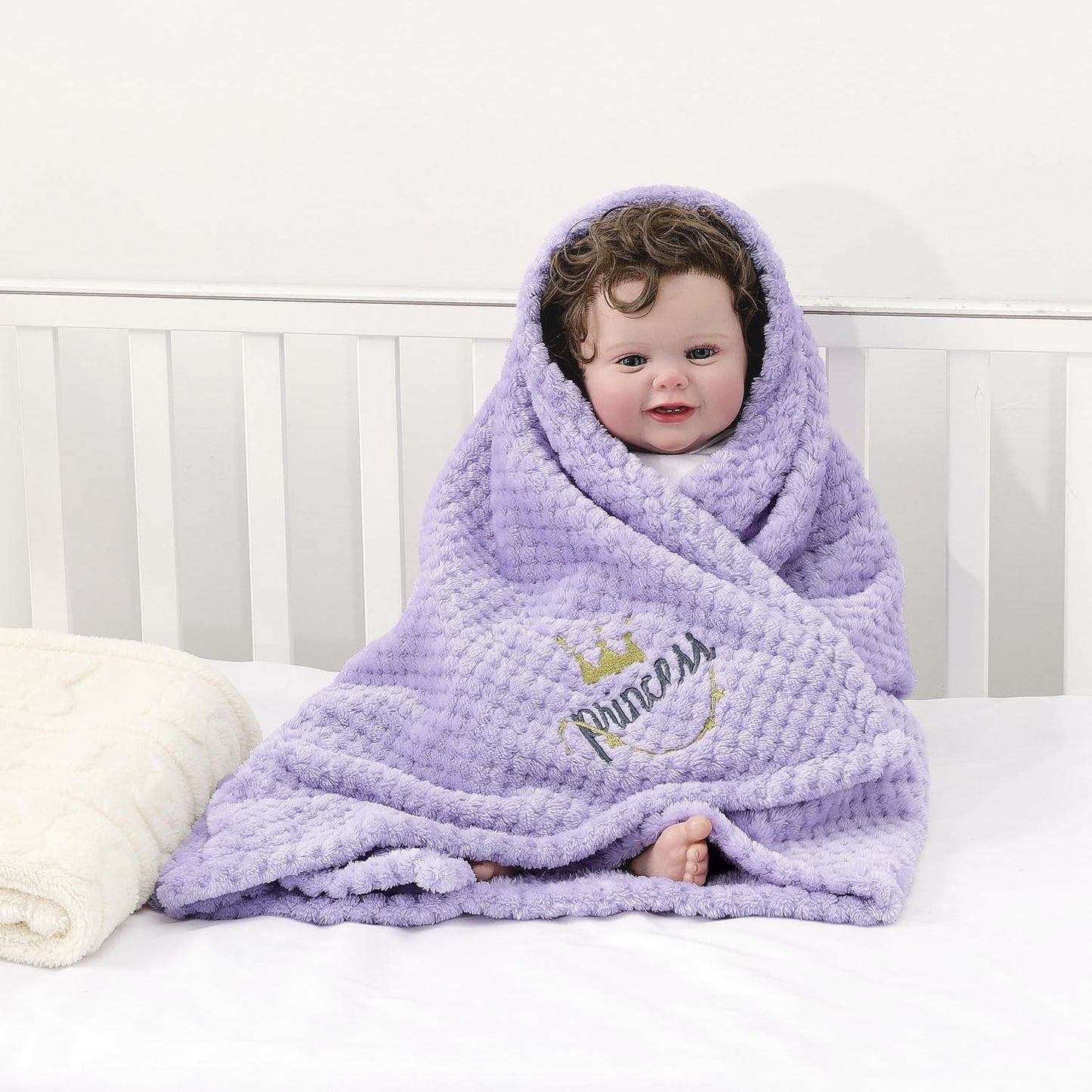 CREVENT 30''X40'' Cute Cozy Fluffy Warm Baby Blanket for Girls Infants Toddlers' Bedding Crib Cot Stroller, Baby Shower Birthday Newborn's Gift - Purple Crown 75X100cm