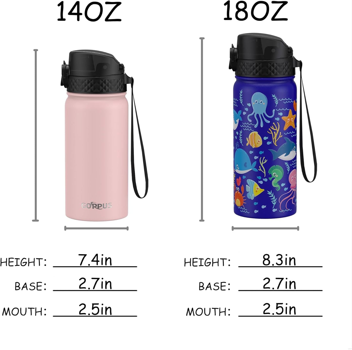 GOPPUS Kids Water Bottle (Straw Lid) - 18 Oz Stainless Steel Travel Bottle, Double Wall Vacuum Leak Proof Kids Cup for School Boys Girls,Under the Sea