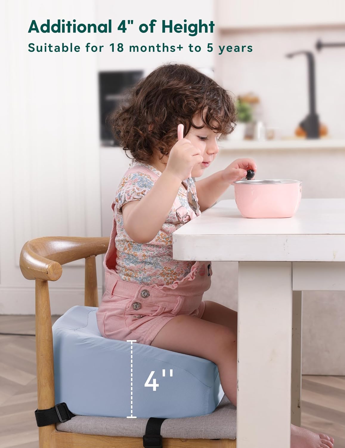 Babelio Ergo-Designed Booster Seat for Kitchen Chair, Promote Proper Upright Posture, Toddler Booster Seat for Dining Table, Removable & Washable Cover, Suitable for 18 Months to 5 Years, Blue