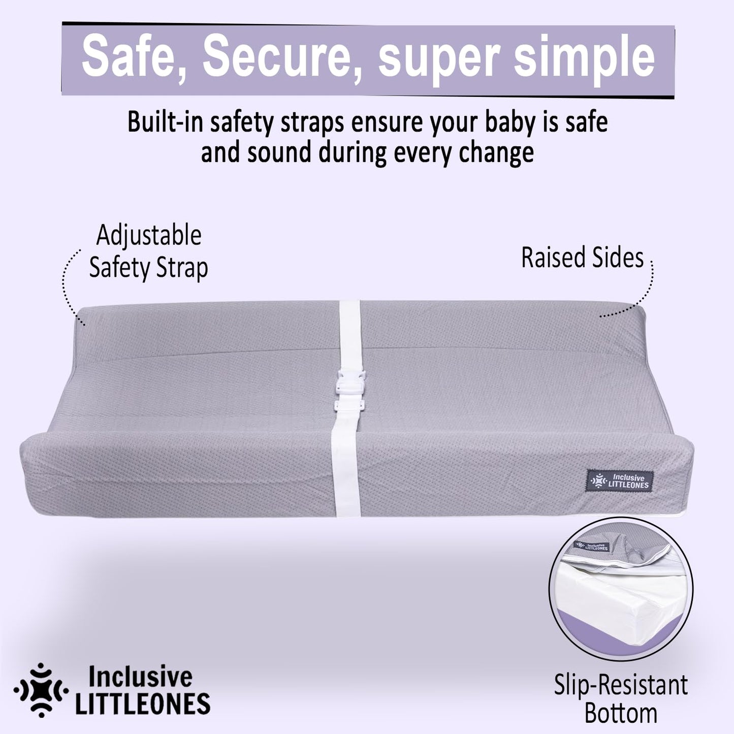 Baby Diaper Changing Pad Soft, Waterproof Changing Pad, Non-Slip Bottom, Safety Straps & Ergonomic Contoured Design - Wipeable Changing Pad Cover Standard Size (31.5"x16") Changing Tables & Dressers