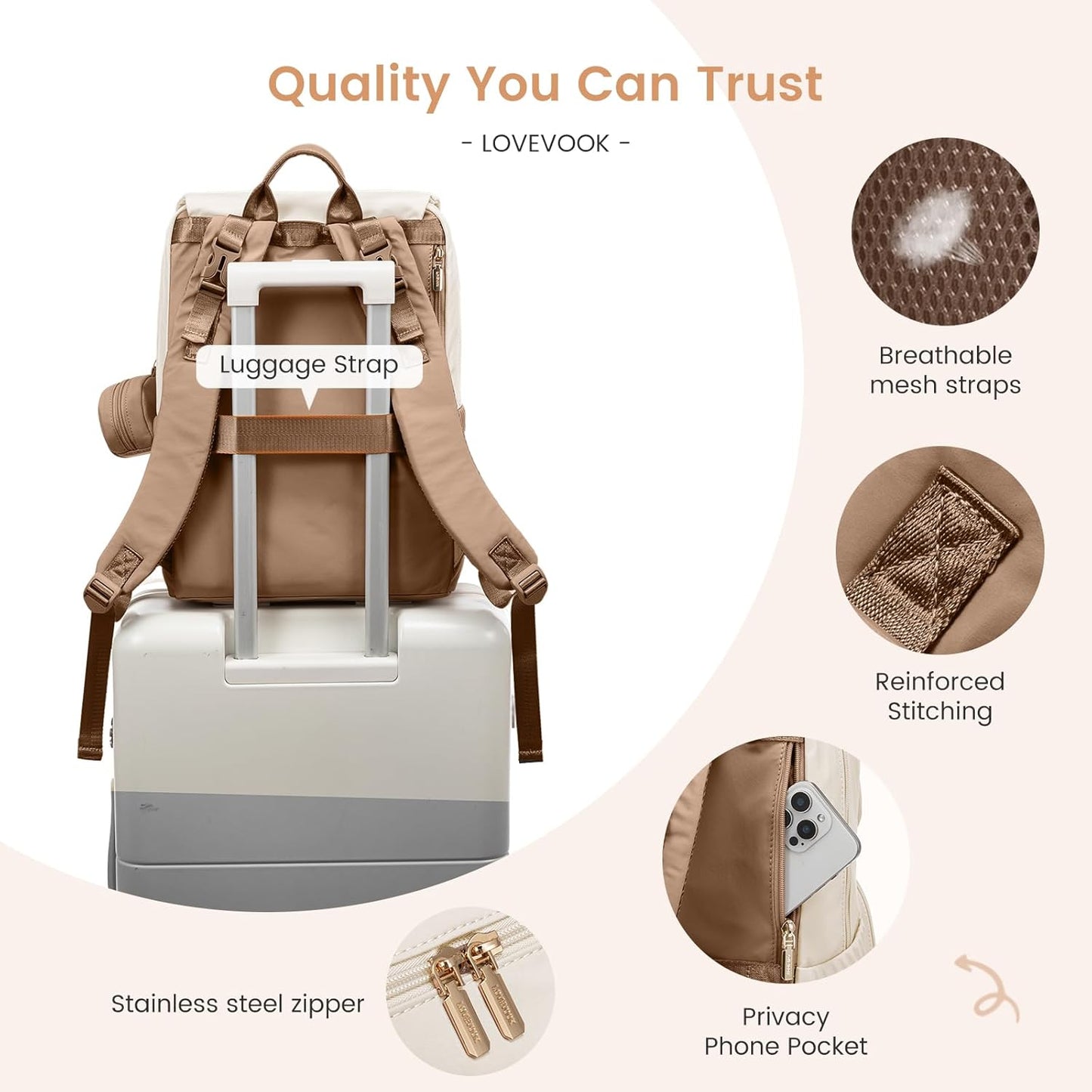 LOVEVOOK Diaper Bag Backpack, Baby Travel Bags for Boys & Girl, Toddler Waterproof Diaper Bag w/Changing Pad (Beige khaki, 15.6''-Small)