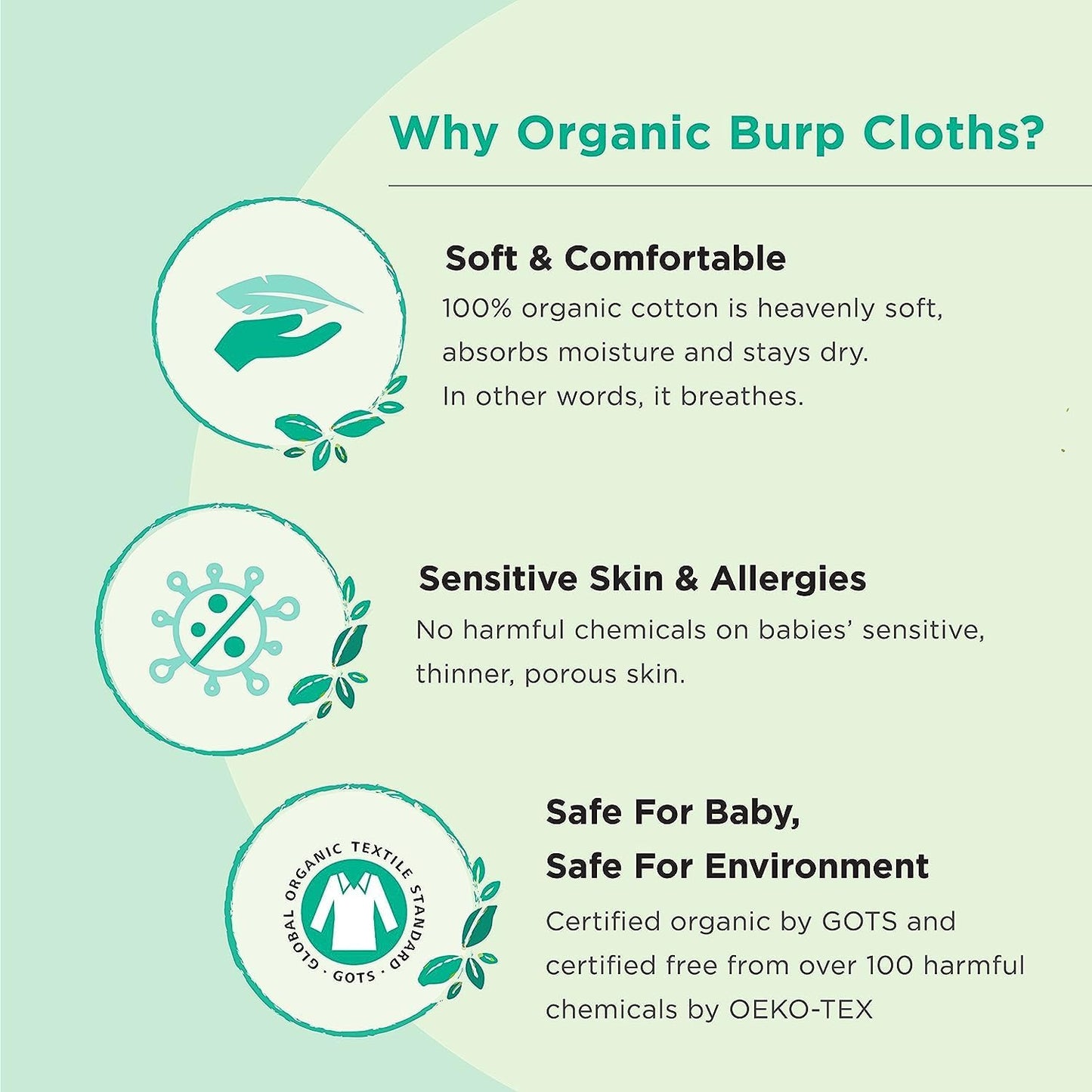 5-Pack Organic Cotton Burp Cloths – Large, Ultra-Soft 3-Layer Towels for Burping, Shoulder & Hand Use, Highly Absorbent